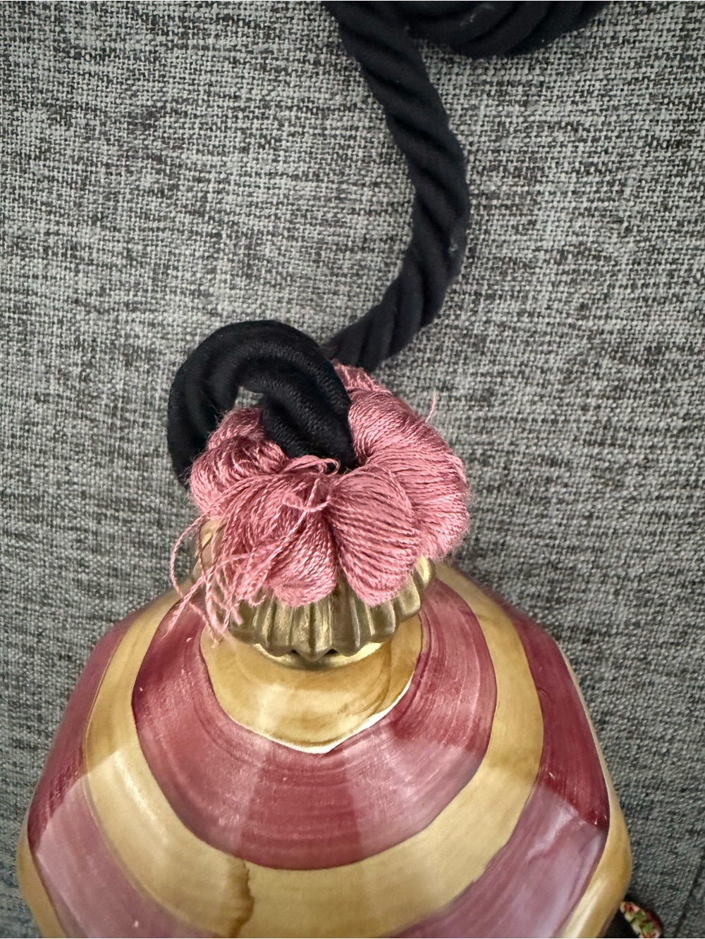 Mackenzie Childs Frank and Mustard Tassel Tiebacks with Black Fringe - Picture 2 of 3